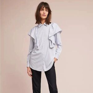 Just Female Blue Striped Ruffle Top